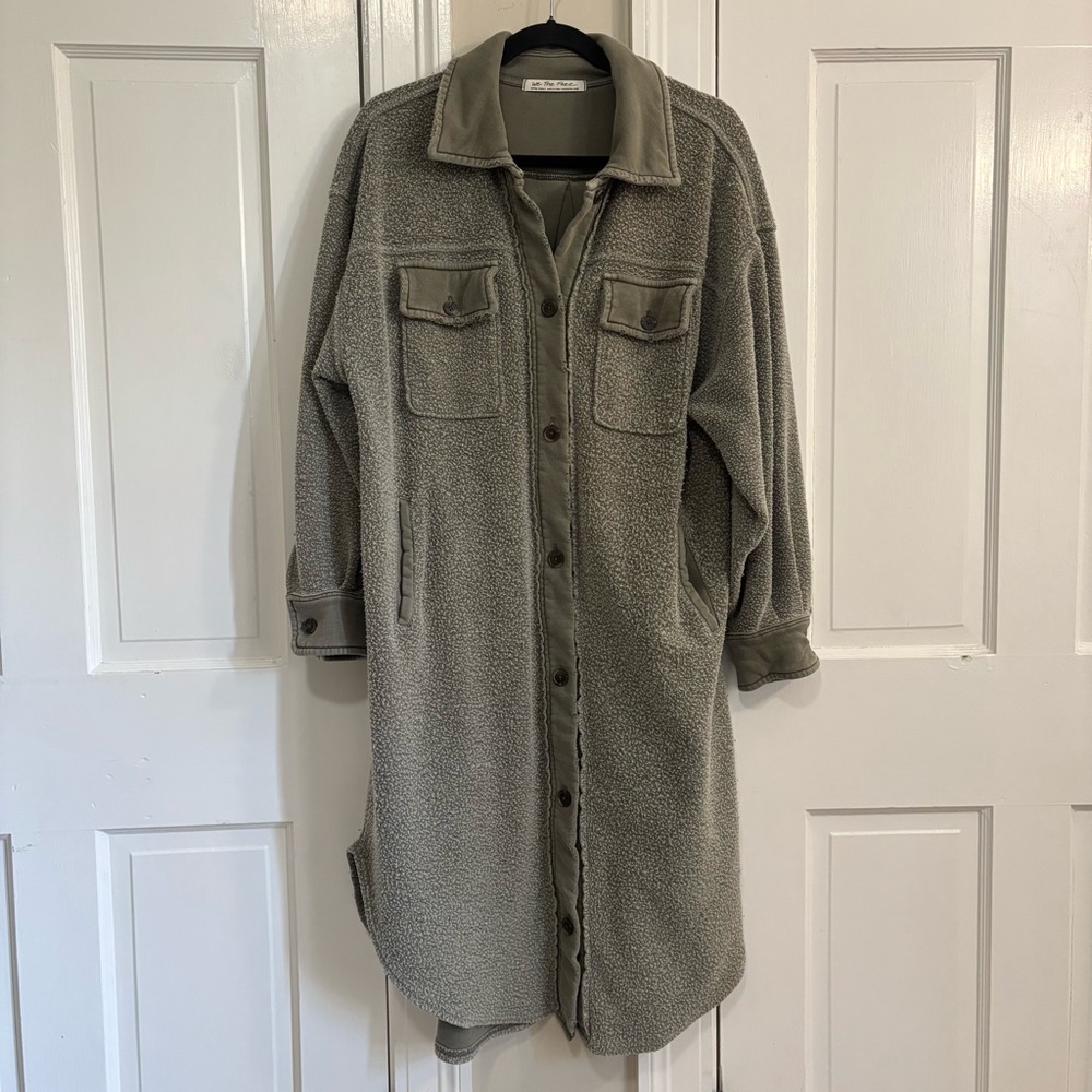 Free People Long Ruby Jacket Size XS Dirty Olive Green Fleece - Picture 2 of 15